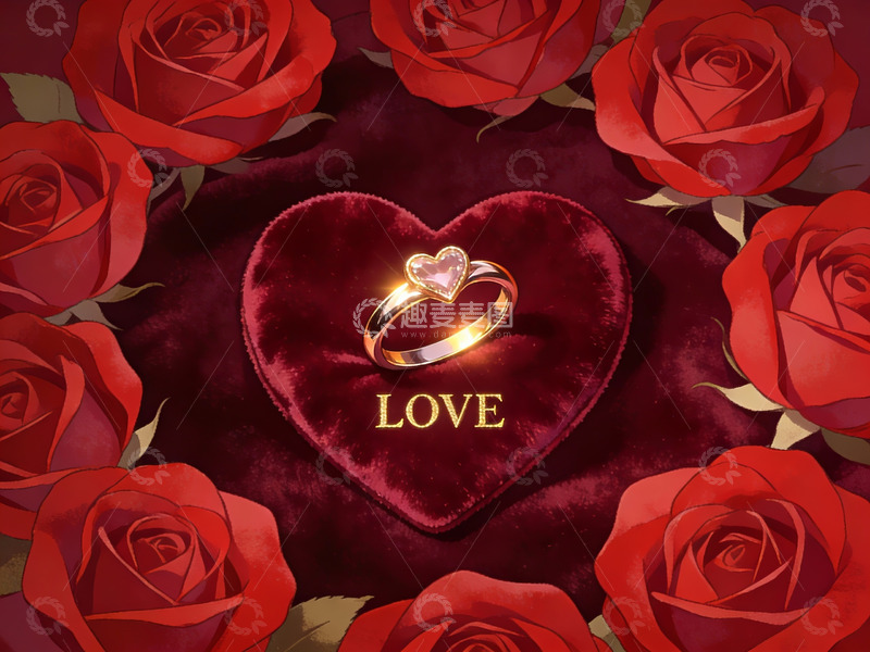 高清大图下载【趣麦麦图】红玫瑰环绕的心形戒指