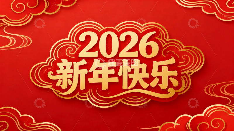 高清大图下载【趣麦麦图】2026新年快乐红色背景设计