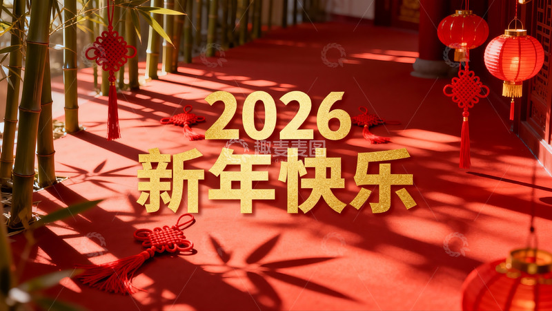 高清大图下载【趣麦麦图】新年竹林红灯笼装饰场景