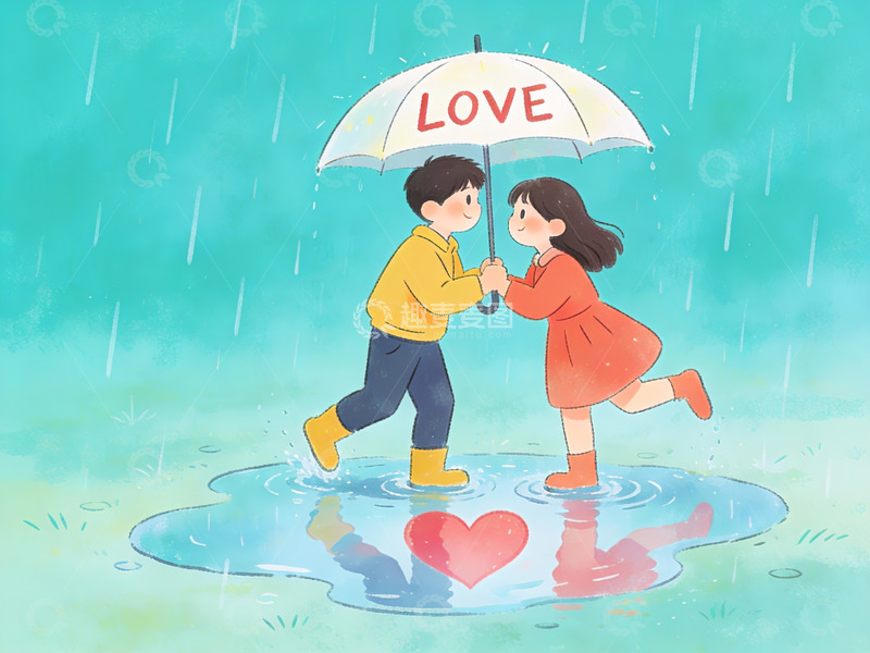 高清大图下载【趣麦麦图】雨中情侣共撑伞