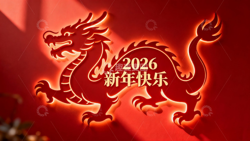 高清大图下载【趣麦麦图】红色龙形灯饰新年祝福
