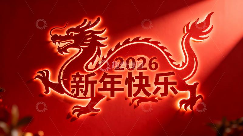 高清大图下载【趣麦麦图】红色龙形灯饰新年祝福