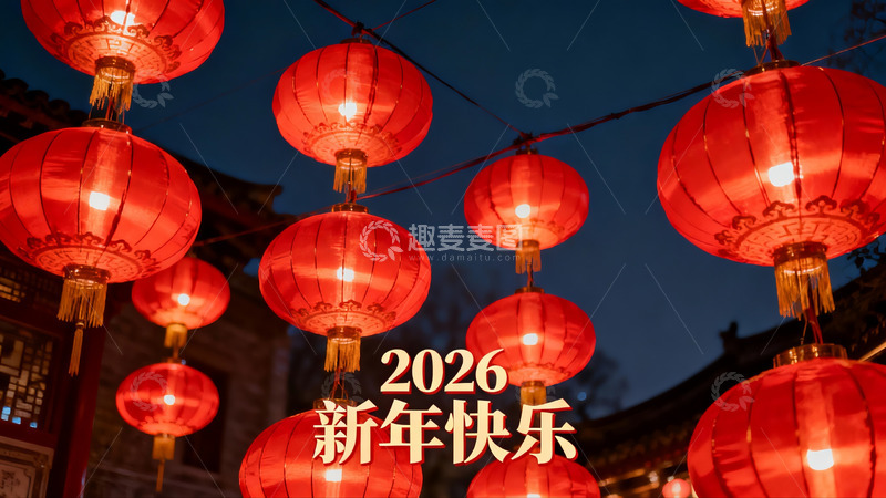 高清大图下载【趣麦麦图】夜空下的红灯笼迎新年