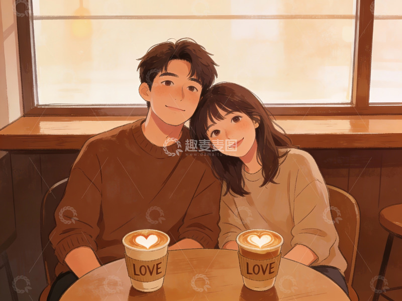 高清大图下载【趣麦麦图】情侣在咖啡馆温馨对坐