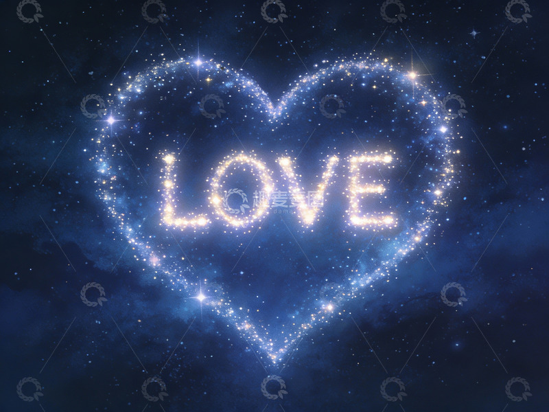 高清大图下载【趣麦麦图】星空心形光晕中的爱字