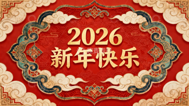 高清大图下载【趣麦麦图】2026新年快乐红色喜庆海报