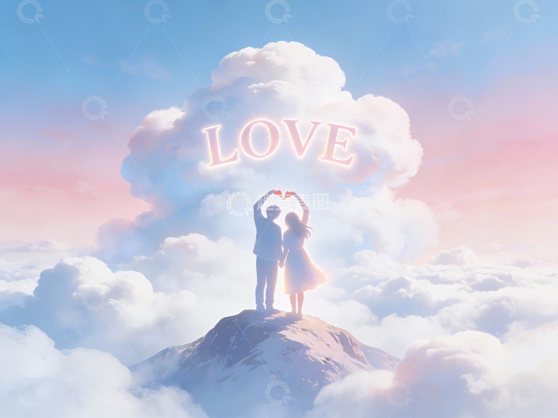 高清大图下载【趣麦麦图】云上情侣比心爱意场景