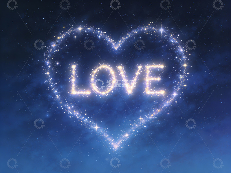 高清大图下载【趣麦麦图】星空心形光晕中的爱字