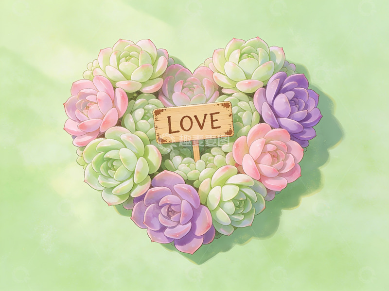 高清大图下载【趣麦麦图】心形多肉植物与爱的标志