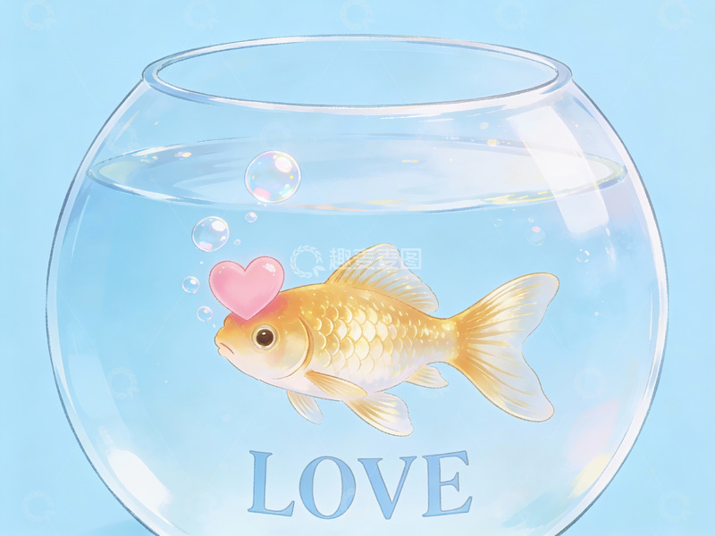 高清大图下载【趣麦麦图】金鱼在水族球中吐出爱心
