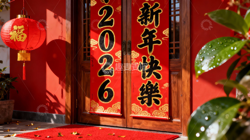 高清大图下载【趣麦麦图】春节红门福字灯笼喜庆场景