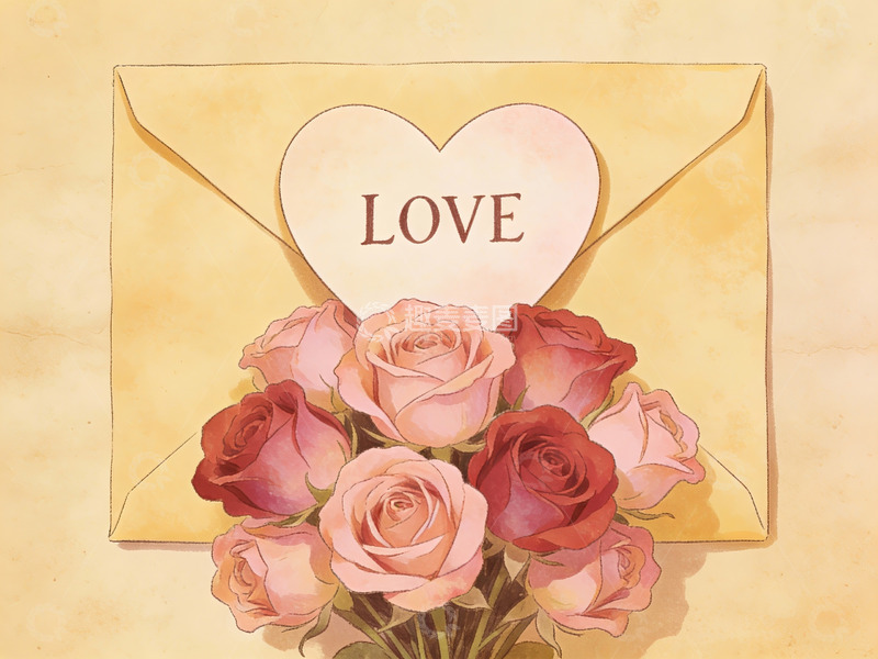 高清大图下载【趣麦麦图】信封中的玫瑰与爱字