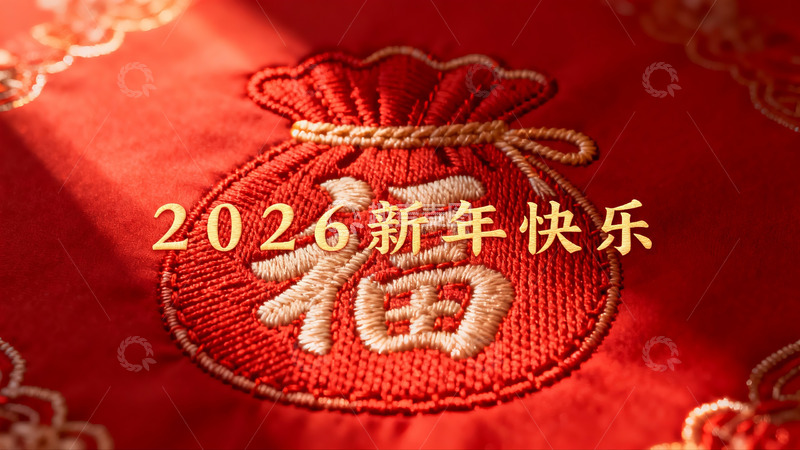 高清大图下载【趣麦麦图】红色刺绣福袋新年祝福