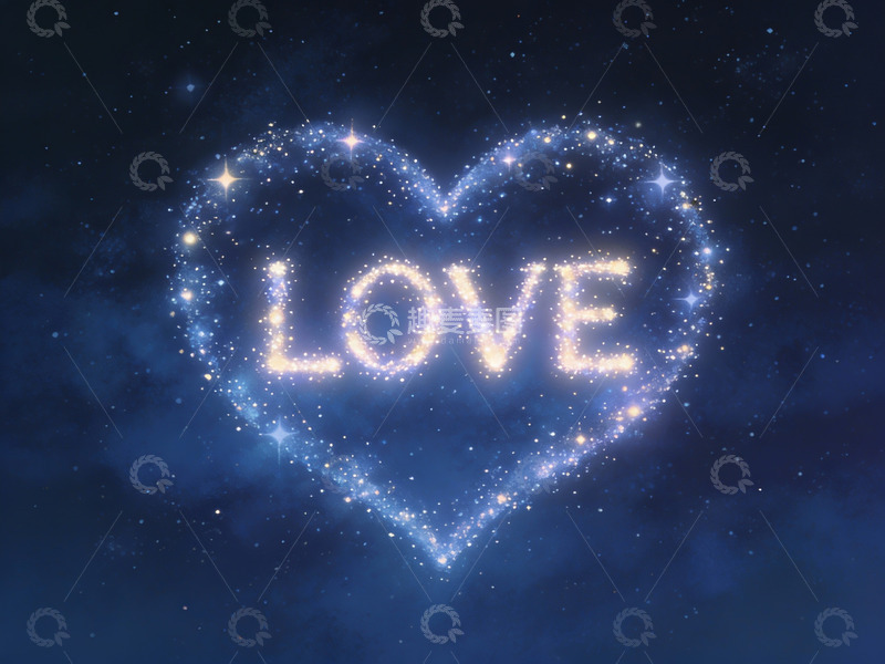 高清大图下载【趣麦麦图】星空心形光芒中的爱字