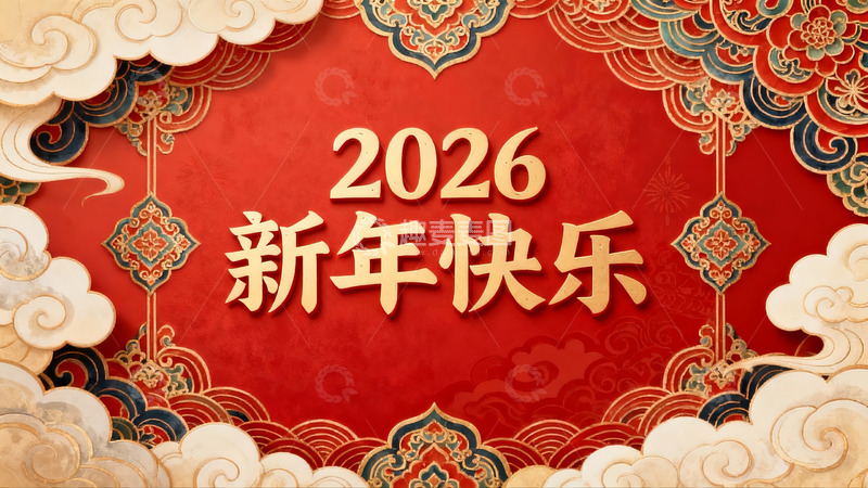 高清大图下载【趣麦麦图】2026新年快乐红色喜庆海报