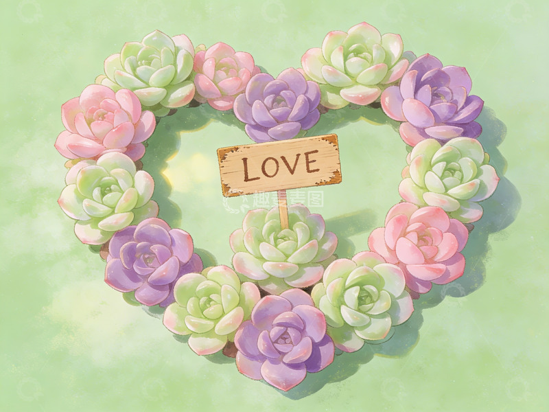 高清大图下载【趣麦麦图】心形多肉花环与爱字牌