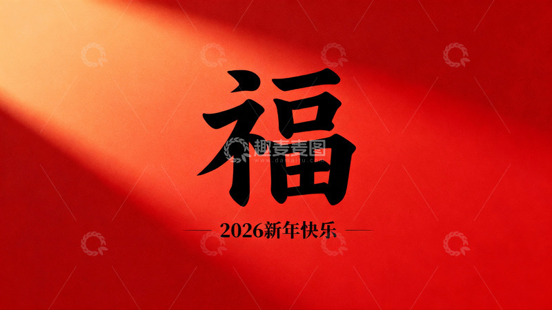 高清大图下载【趣麦麦图】红色背景福字新年祝福图