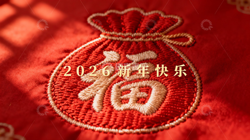 高清大图下载【趣麦麦图】红色刺绣福袋新年祝福图案