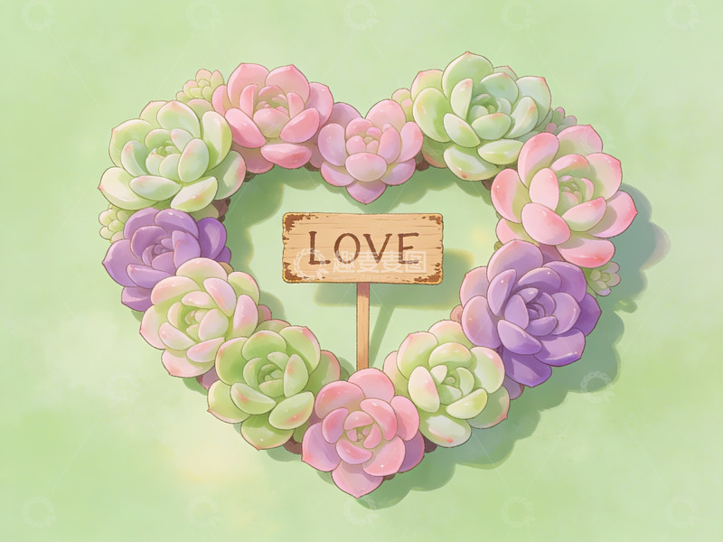高清大图下载【趣麦麦图】心形多肉花环与爱字牌