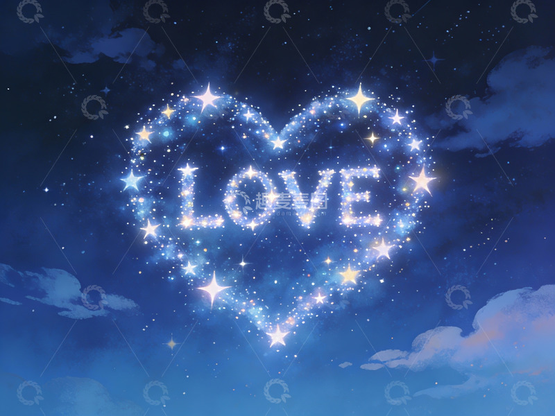 高清大图下载【趣麦麦图】星空心形光芒闪耀爱字