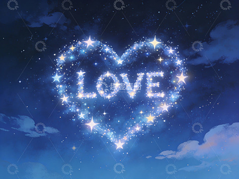 星空心形光芒闪耀爱字