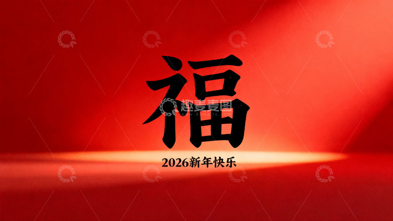 高清大图下载【趣麦麦图】红色背景福字新年祝福