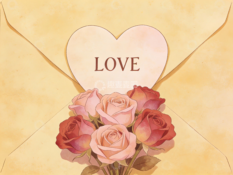 高清大图下载【趣麦麦图】心形信封与玫瑰花束