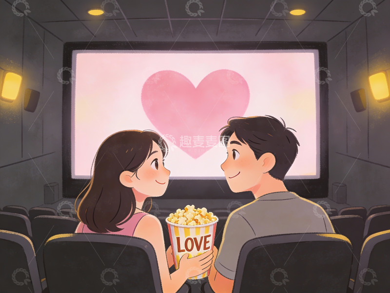 高清大图下载【趣麦麦图】情侣影院观影温馨场景