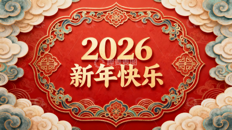 高清大图下载【趣麦麦图】2026新年快乐红色喜庆海报