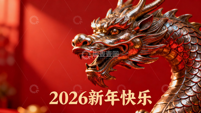 高清大图下载【趣麦麦图】金色龙雕新年祝福