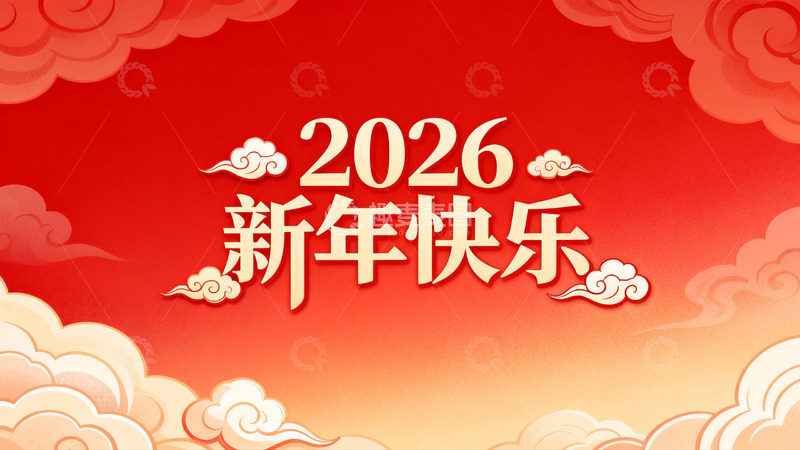 高清大图下载【趣麦麦图】2026新年快乐红色背景贺图