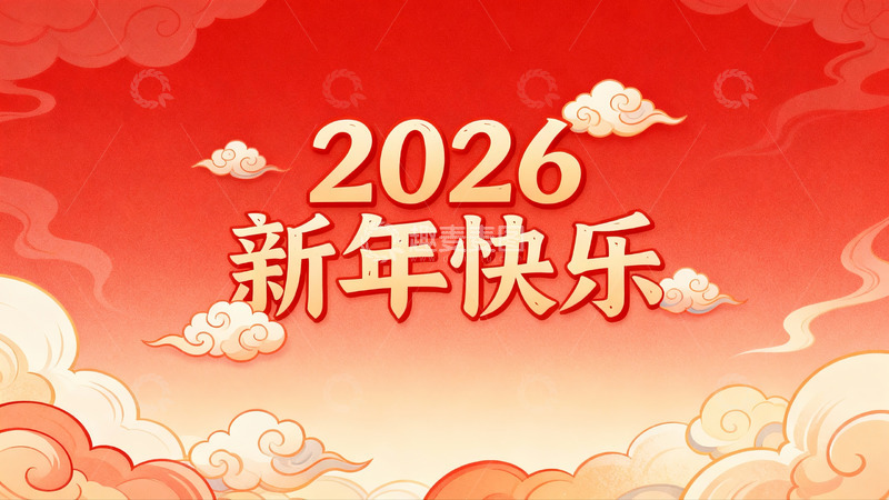 高清大图下载【趣麦麦图】2026新年快乐红色背景云纹设计