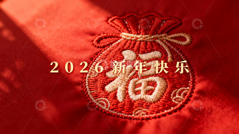 高清大图下载【趣麦麦图】红色刺绣福袋新年祝福图案