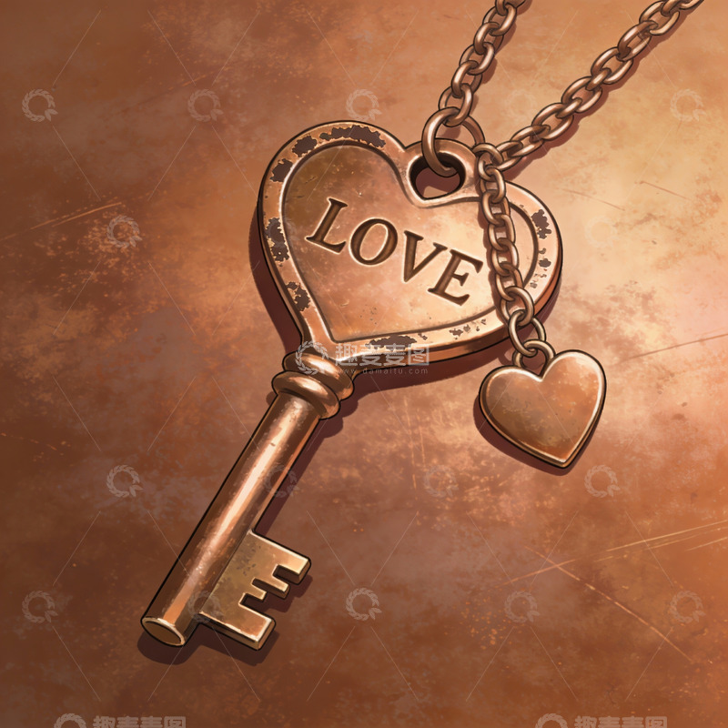 高清大图下载【趣麦麦图】心形钥匙吊坠与爱情主题