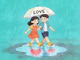 雨中情侣共撑伞