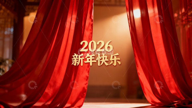高清大图下载【趣麦麦图】红色帷幕映衬新年祝福
