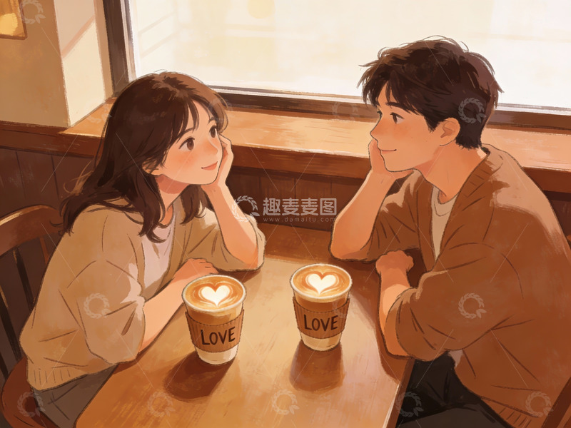 高清大图下载【趣麦麦图】情侣在咖啡馆温馨对坐