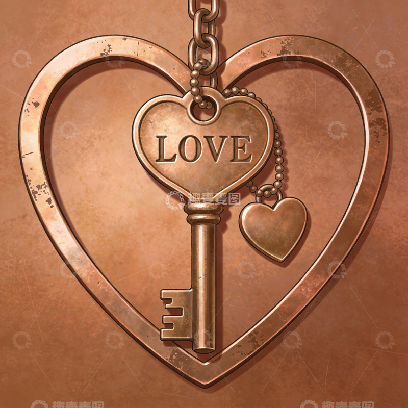 高清大图下载【趣麦麦图】心形钥匙与爱情吊坠