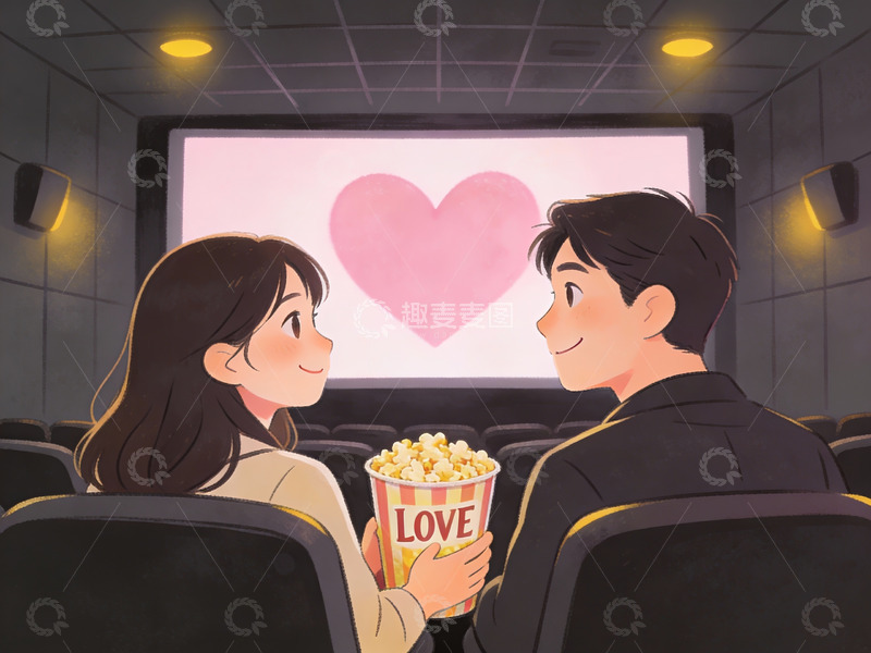 高清大图下载【趣麦麦图】情侣影院观影温馨场景