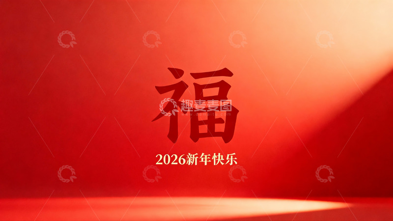 高清大图下载【趣麦麦图】红色背景新年祝福福字