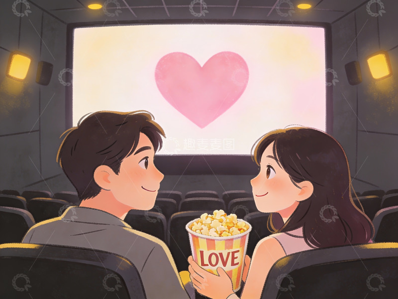 高清大图下载【趣麦麦图】情侣影院观影温馨场景