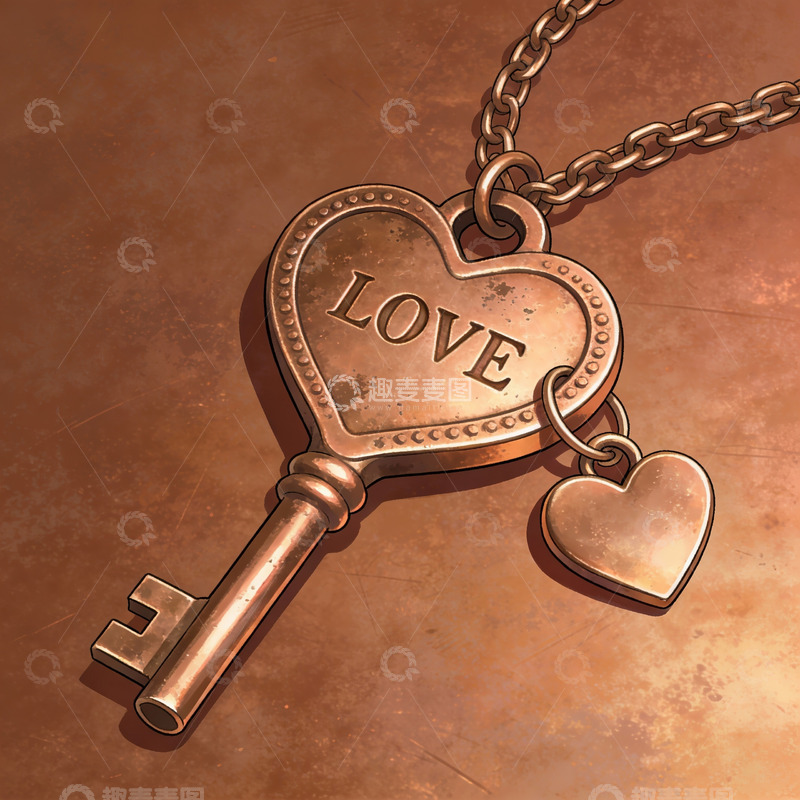 高清大图下载【趣麦麦图】心形钥匙吊坠与爱字铭文