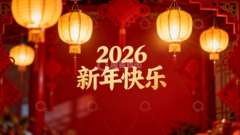 高清大图下载【趣麦麦图】红灯笼映衬新年快乐氛围