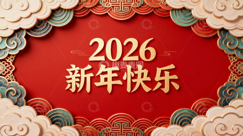 高清大图下载【趣麦麦图】2026新年快乐红色喜庆海报