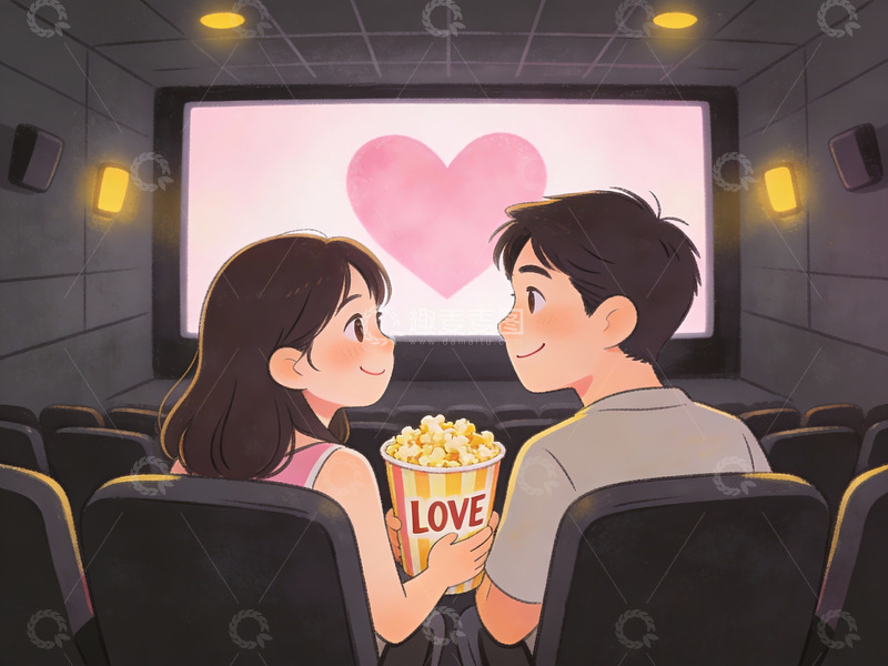 高清大图下载【趣麦麦图】情侣影院观影温馨场景