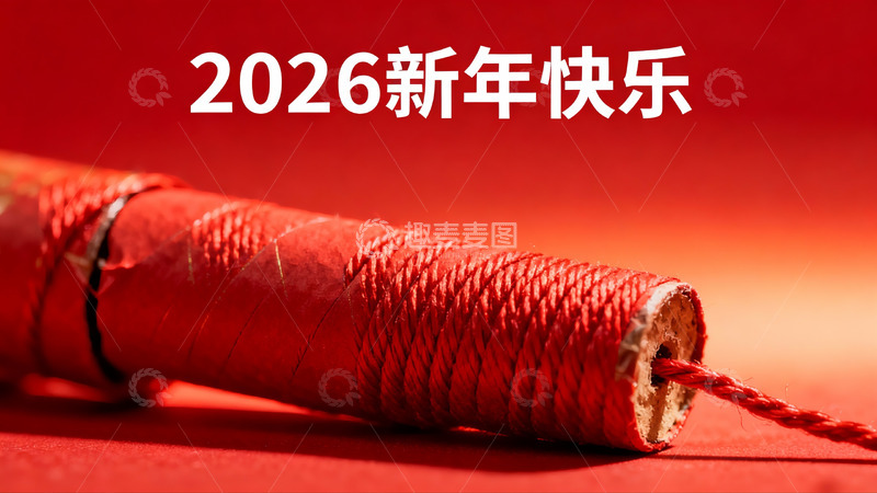 高清大图下载【趣麦麦图】红色鞭炮新年快乐