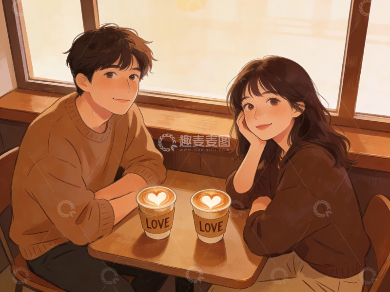 高清大图下载【趣麦麦图】情侣在咖啡馆温馨对坐