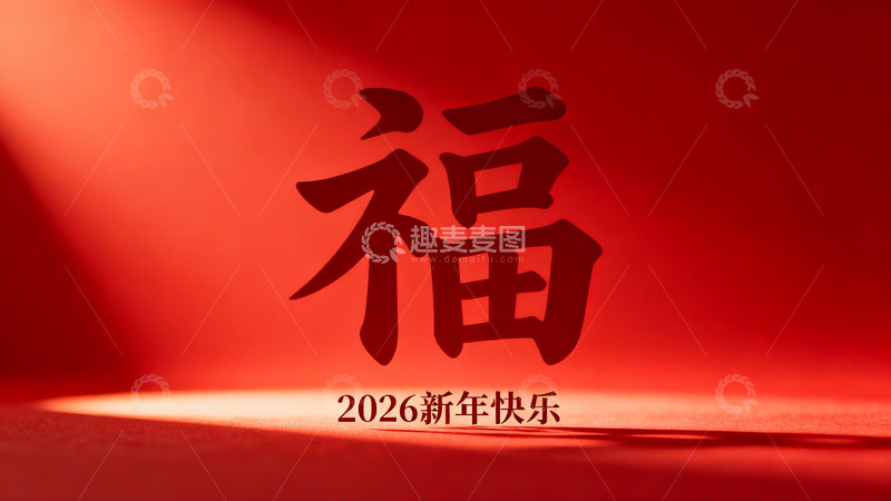 高清大图下载【趣麦麦图】红色背景福字新年祝福