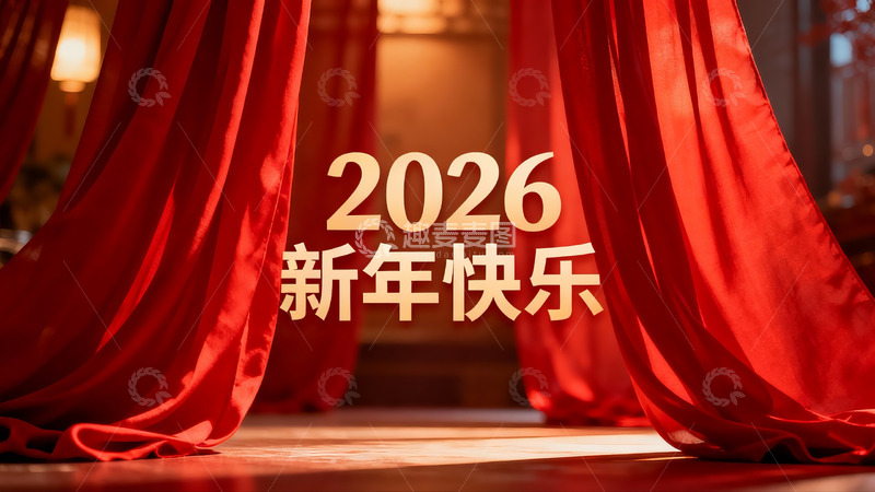 高清大图下载【趣麦麦图】红色帷幕新年祝福画面