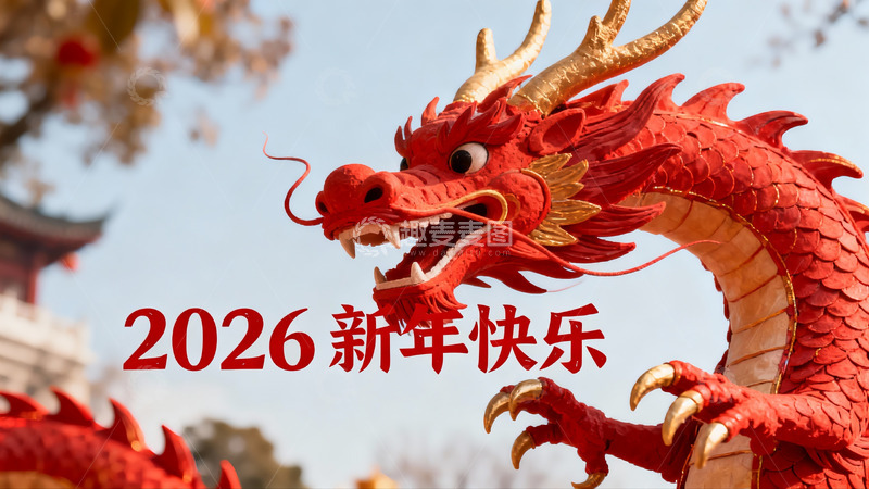 高清大图下载【趣麦麦图】红色龙形雕塑迎新年